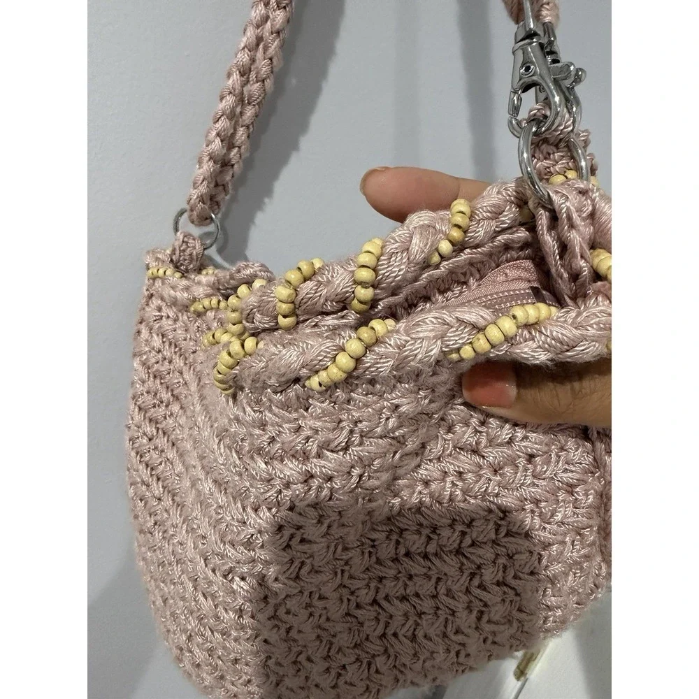 Sak Crochet Womens Tan Shoulder Bag Pink Y2K Style Demi Bag M